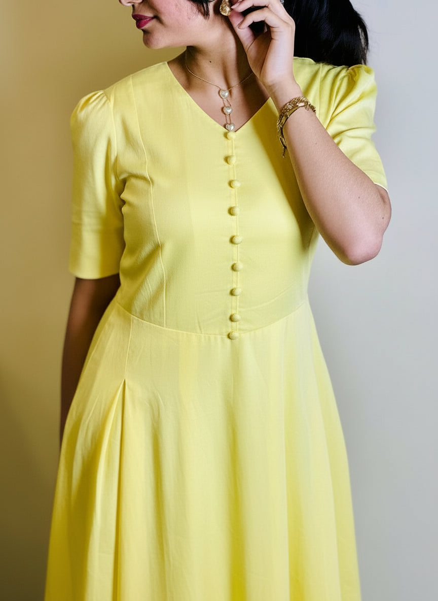 Golden Bloom Cotton Midi Dress – A Symphony of Elegance and Joy